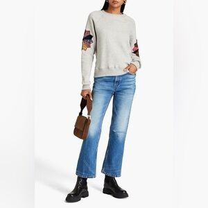 RE/DONE Patchwork Sleeve Crewneck Sweatshirt in Heather Grey, Size S Small